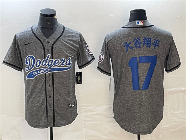 Men's Los Angeles Dodgers #17 大谷翔平 Grey Cool Base With Patch Stitched Baseball Jersey Men's Los Angeles Dodgers #17 大谷翔平 Grey Cool Base With Patch Stitched Baseball Jersey